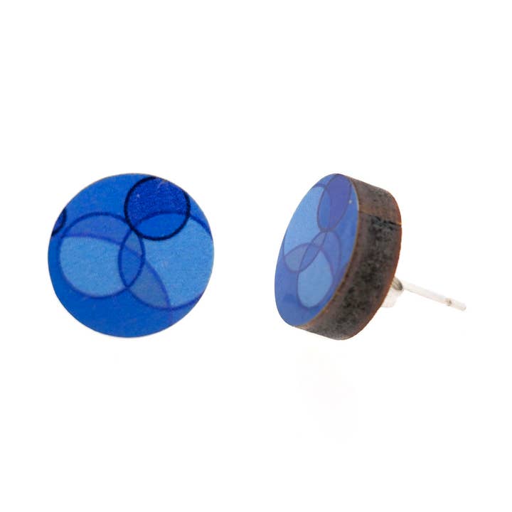 Blue Circles wood stud earrings for wholesale by Mijoux Creations