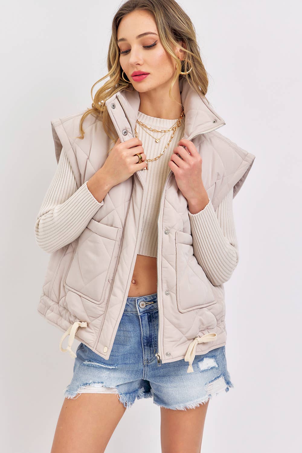 Sweet Lovely by Jen - Vendita all'ingrosso Gilè imbottito - Donna - GILET OVERSIZE IN PIUMINO TRAPUNTATO 22