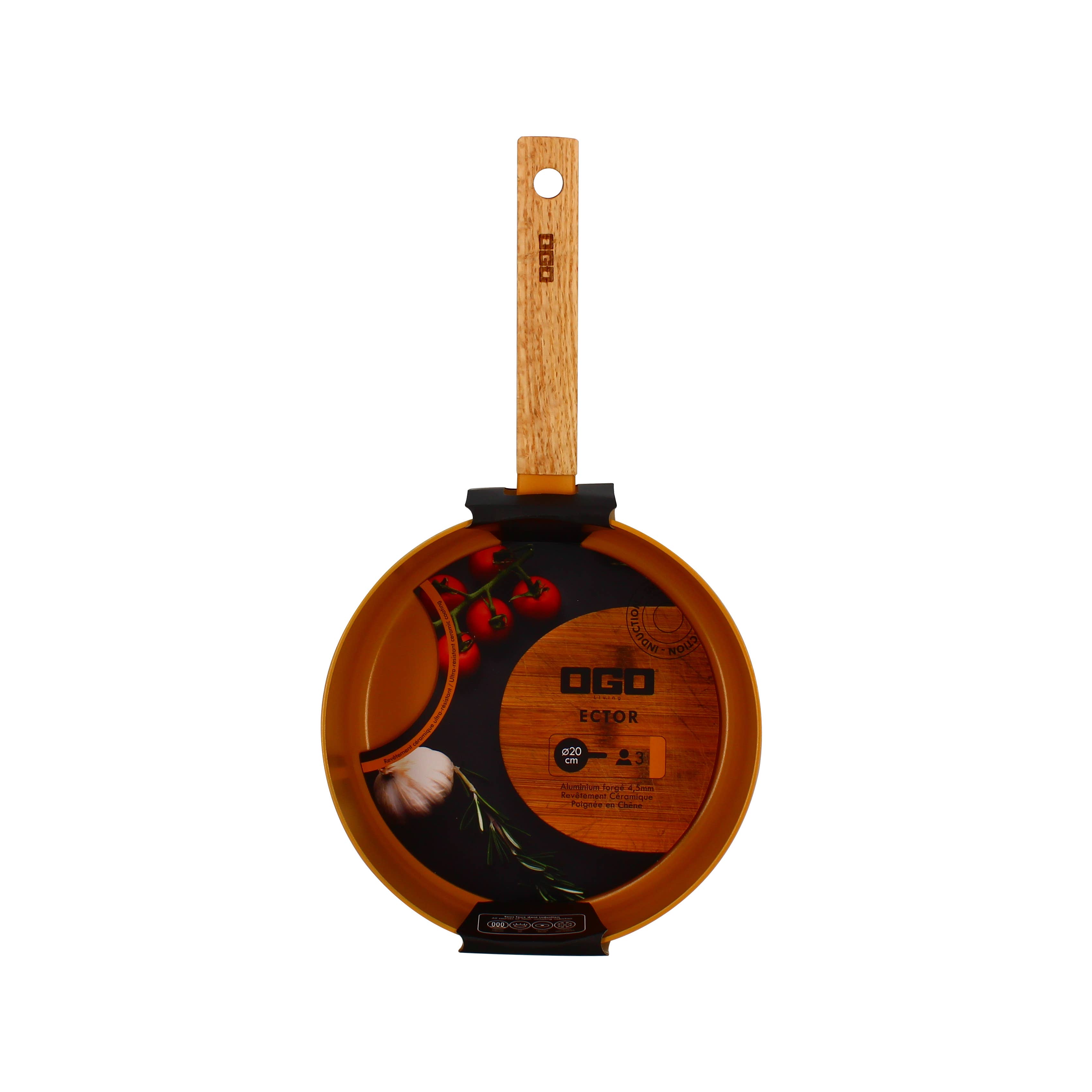 Ogo living – Großhandel Kasserollen – 20-cm-Vektor-Topf aus gelbem Aluminium mit Holzgriff6