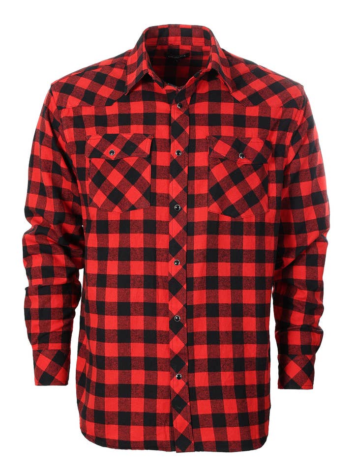 b-one inc - Wholesale Button Down Shirt - Men's - Men's Flannel Plaid Western Shirt with Snap Buttons9