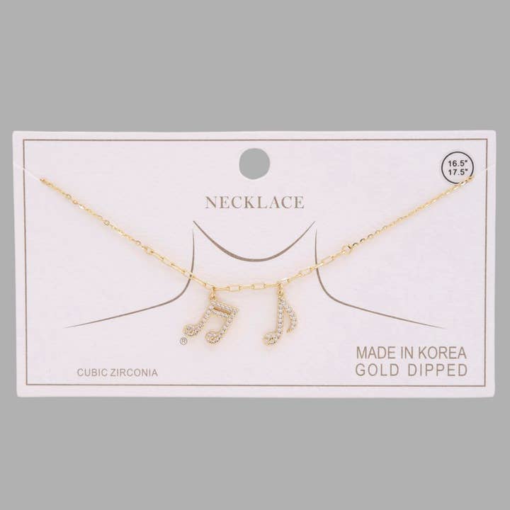 MUSIC NOTE CHARM CZ RHINESTONE GOLD DIPPED NECKLAC, NN 6069 for wholesale by JOIA ACCESSORIES
