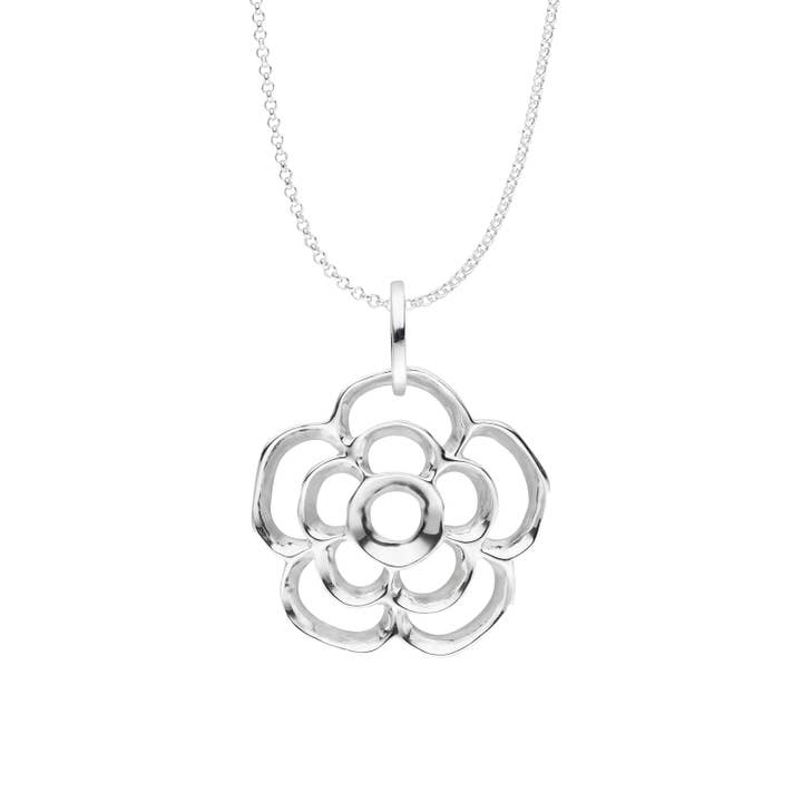 Colar para mulher com pendente flor de rosa brilhante mate e corrente de 45 cm em prata de lei 925 por atacado de LIV & LENN