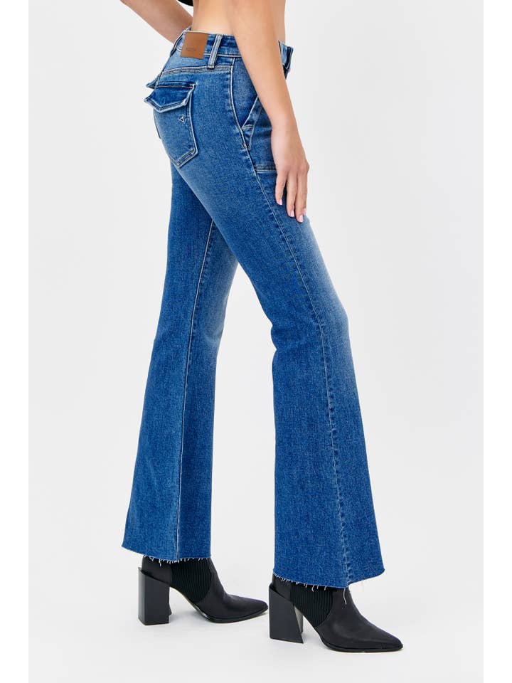 Hidden Jeans - Wholesale Jeans - Women's - Medium Dark Mid Rise Utility Pocket Flare