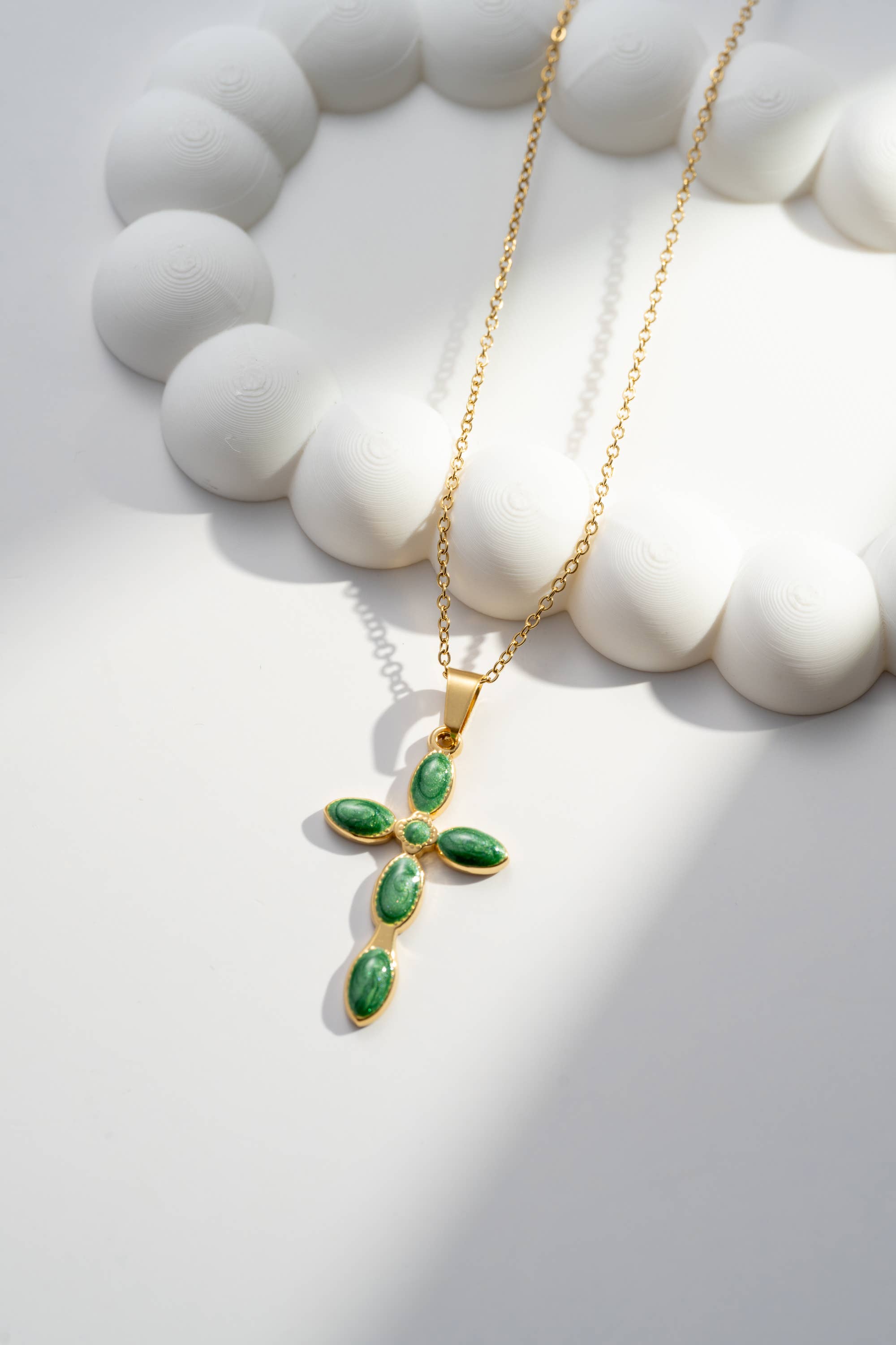 COSMOS - Wholesale Pendant/Charm Necklace - Stainless steel necklace with elegant stone cross pendant1