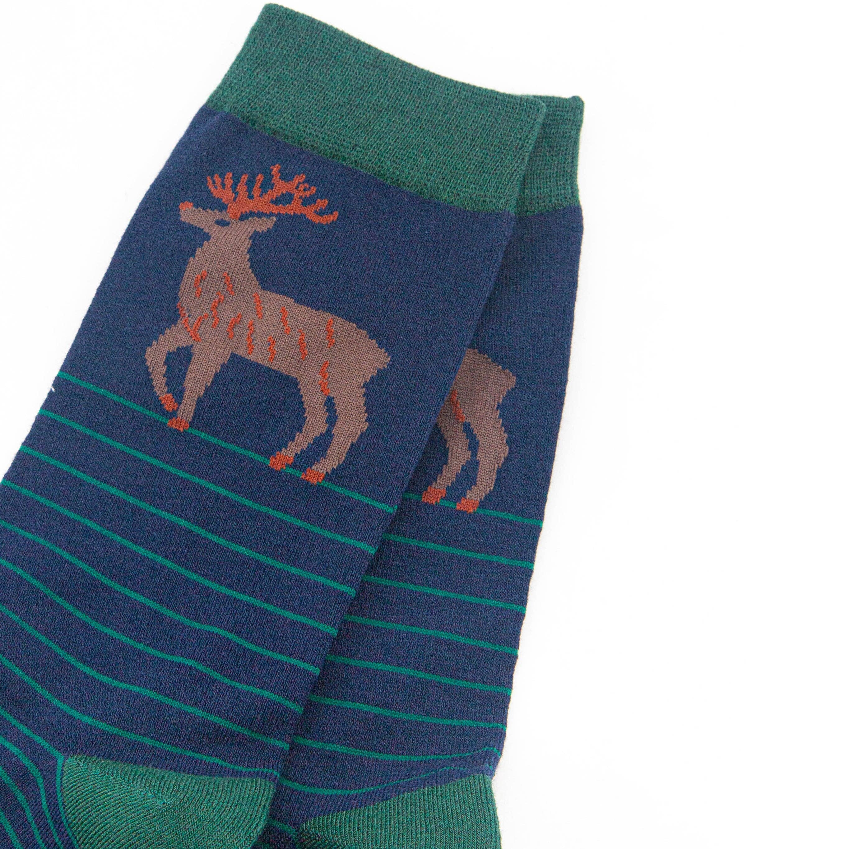 Sock Talk – Engroshandel Strømper - Herre – Bambusstrømper til mænd - Marineblå/Grøn, Stag Stripe2