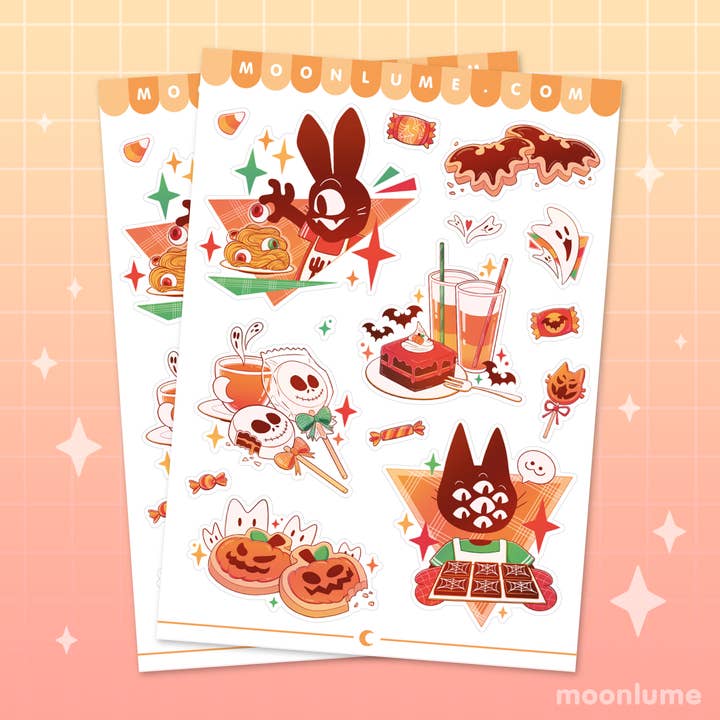 Halloween Food vinyl and waterproof A6 sticker sheet for wholesale by Moonlume