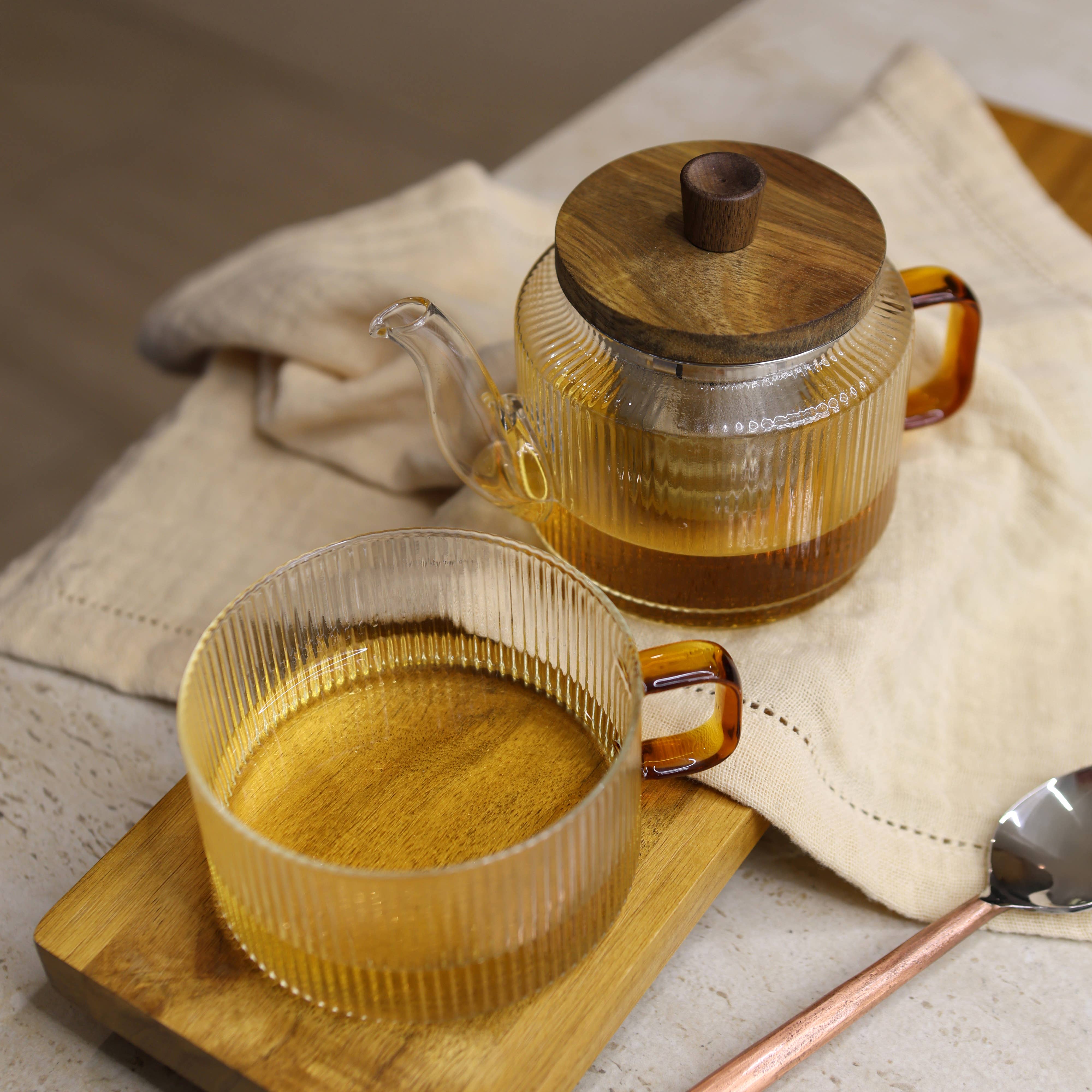 Ogo living - Vente Théière - Théière KARL 400ml avec tasse 25cl en verre avec anse ambre1