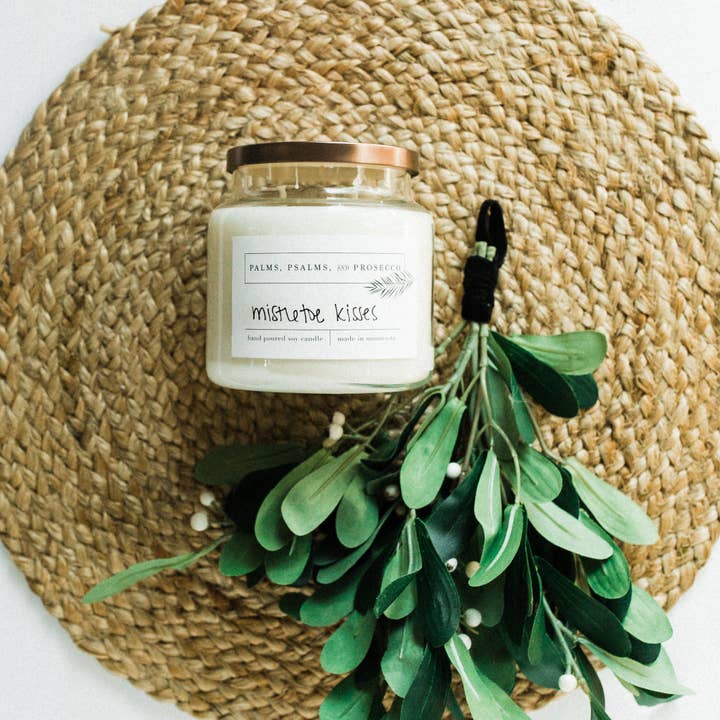 Mistletoe Kisses Soy Candle for wholesale by Palms, Psalms, & Prosecco