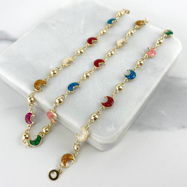 18 k guld fylld pärla färgglada Sparkle Moon halsband för wholesale av Luxus Accessories