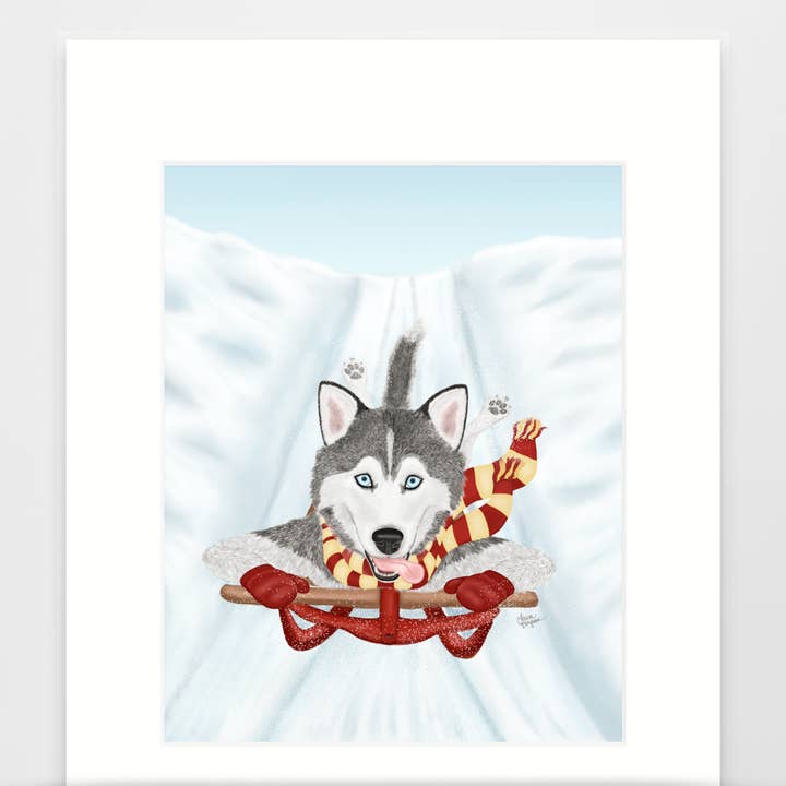 Edição Husky Art Print, Sled Dog, Cachecol Vermelho e Amarelo por atacado de Laura Bergsma Studio