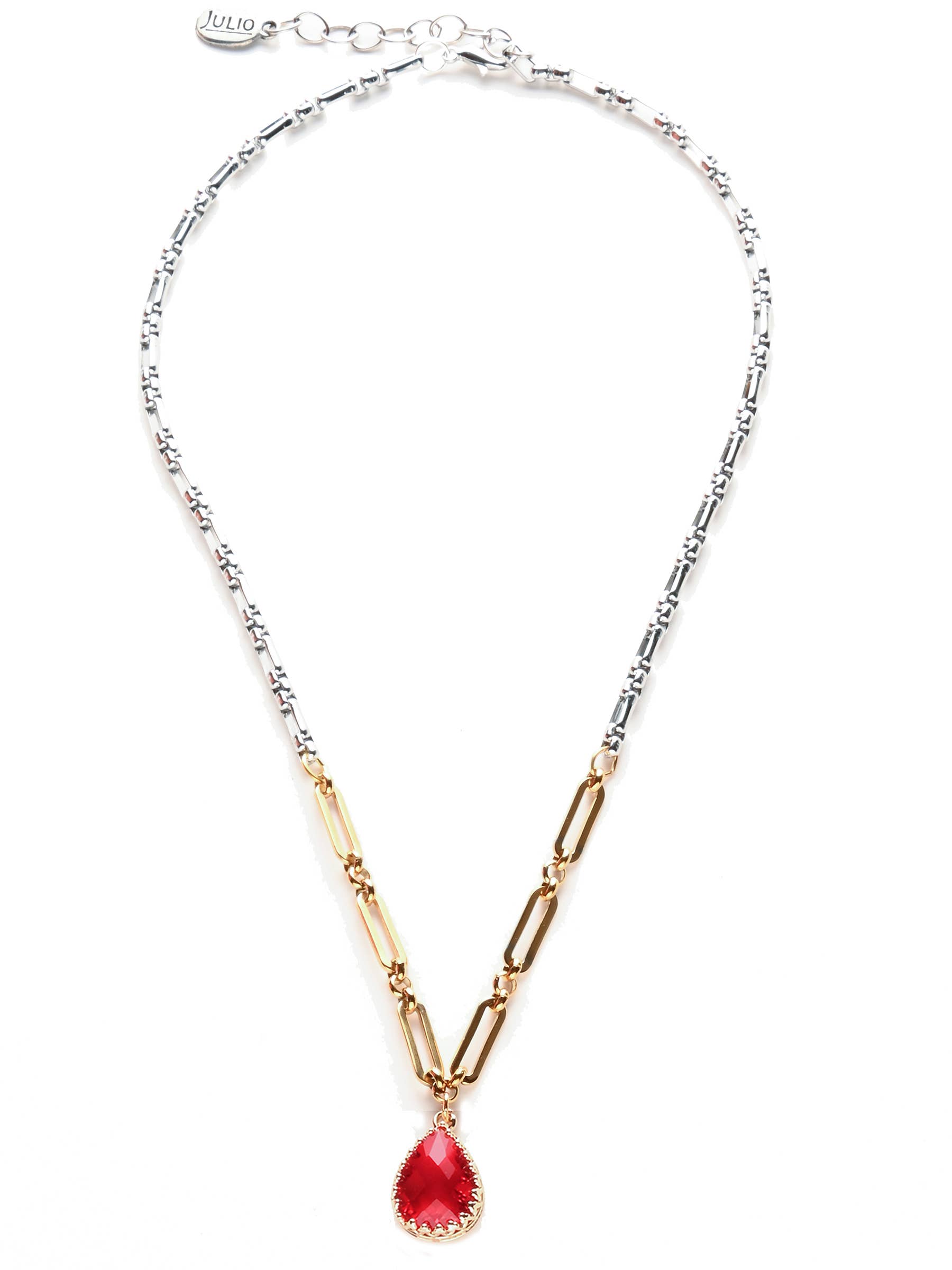 Julio Designs – wholesale Hänge-/berlockhalsband – Mabank fasetterad kristallhänge på duo-texturerad kedja1