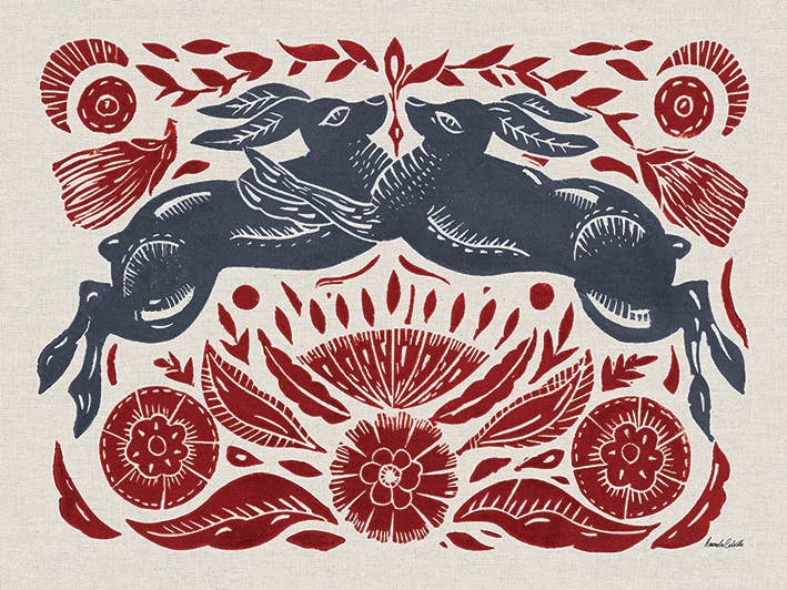 The Art Group - Wholesale Art Print - Amanda Colville (Leaping Folk Hares) Canvas Print0