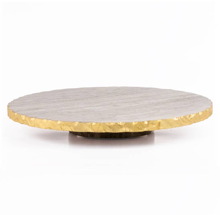 Strasbourg Marble Lazy Susan Taupe/Gold 12x1.5x12 for wholesale by The Royal Standard