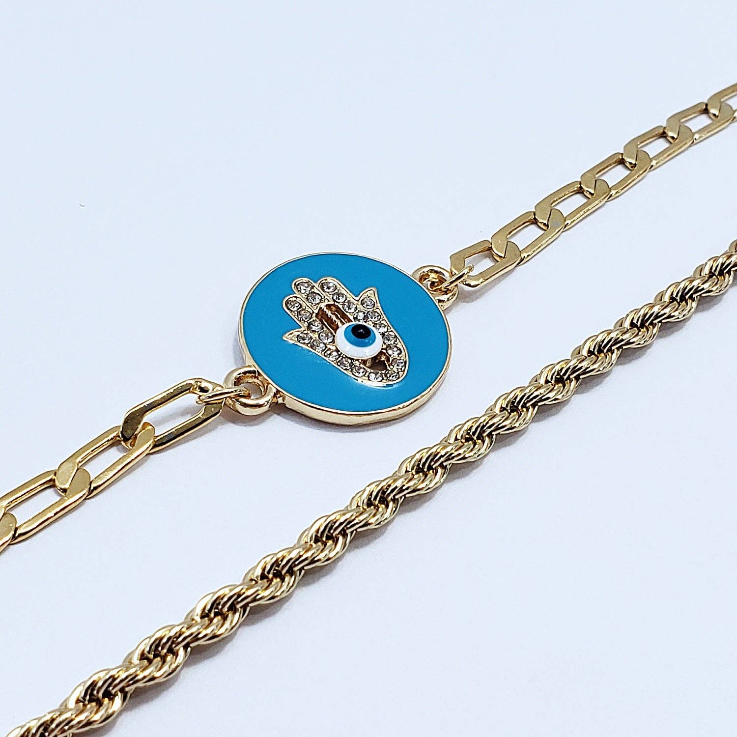 Greater Goods Imports & Wholesale - Wholesale Jewelry Set - B0176 CB1074 Evil Eye Hamsa Design Accented Dainty Chain Bracelets2