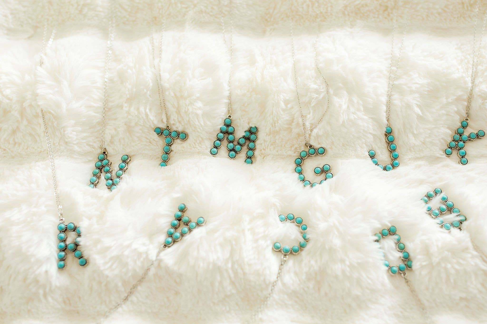 The Classy Cloth WS - Wholesale Pendant/Charm Necklace - Silver Turquoise Statement Letter Necklace RTS20