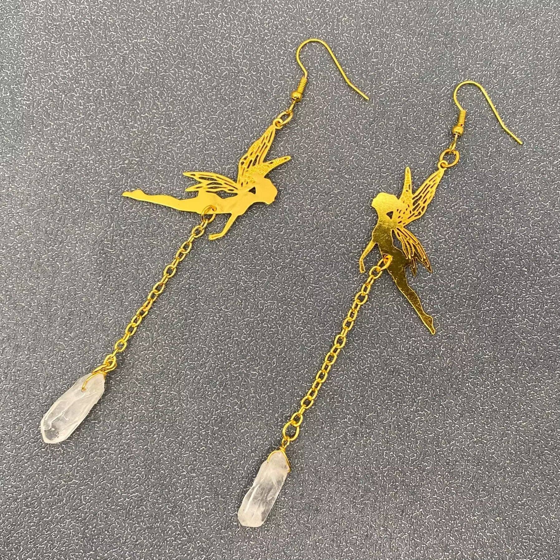 Mio Queena – Brincos de argola por atacado – Brincos Pendurados de Elfo Dourado com Cristal Branco2