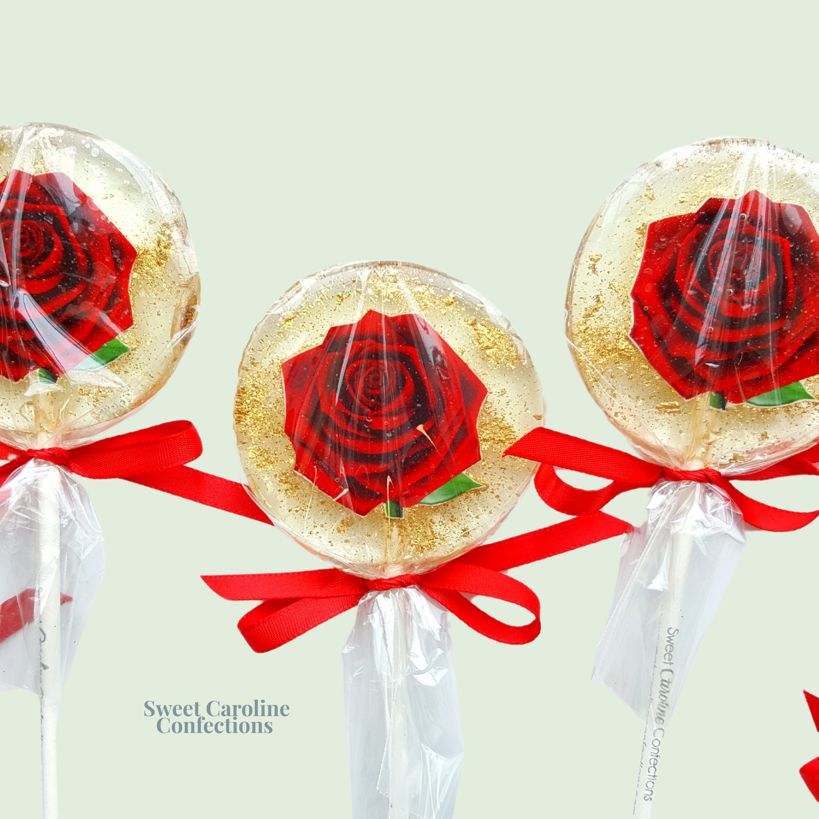Sweet Caroline Confections - Wholesale Lollipop - Red Rose Lollipops, Strawberry, 10/Case - VEGAN2