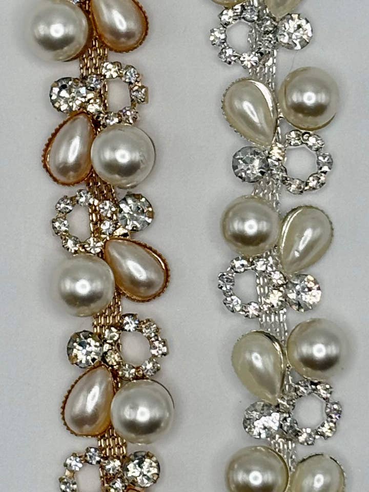 "Bayley's" Rhinestones and Pearl Trim – 5/8" Wide, Sold by the Yard for wholesale by Appliques with Glitz