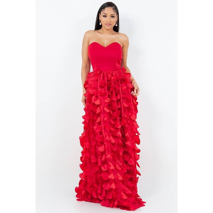 RED SOLID STRAPLESS MAXI DRESS for wholesale on Faire