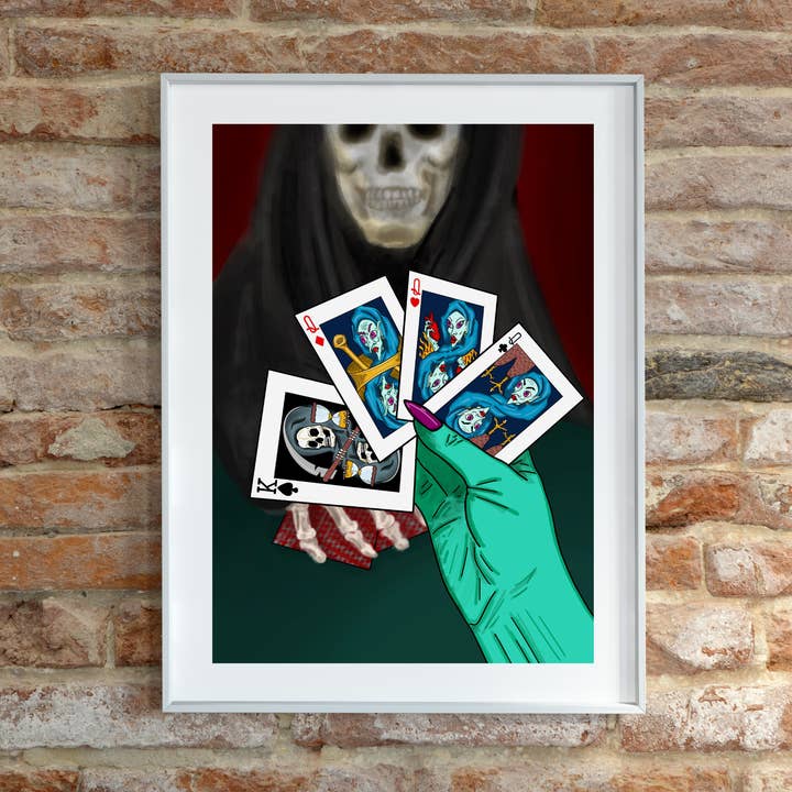 Baba & the Reaper Art Print - A5/A4 - Baba Yaga & Death for wholesale by Hannah Kate Makes
