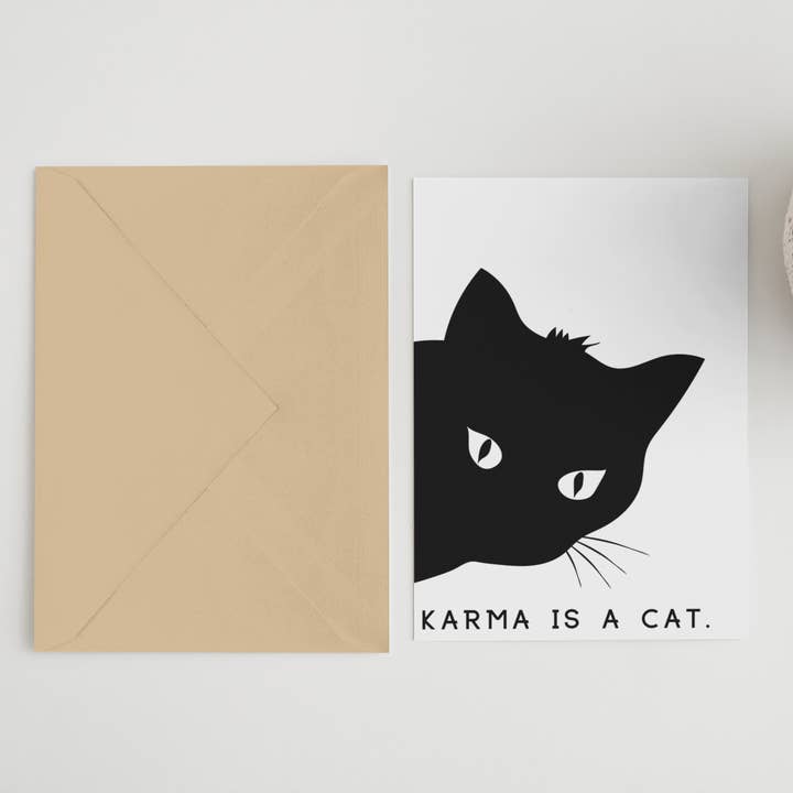 Blue Iris Designs Co - Venta al por mayor Tarjetas de felicitación - Karma es un gato tarjeta A6/5x7