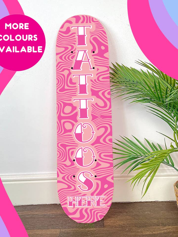 Tattoos here sign clear acrylic skateboard deck for wholesale by Buba Goods