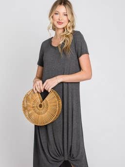 Vestido Midi T-shirt com Decote em V Sólido por atacado de Steals & Deals