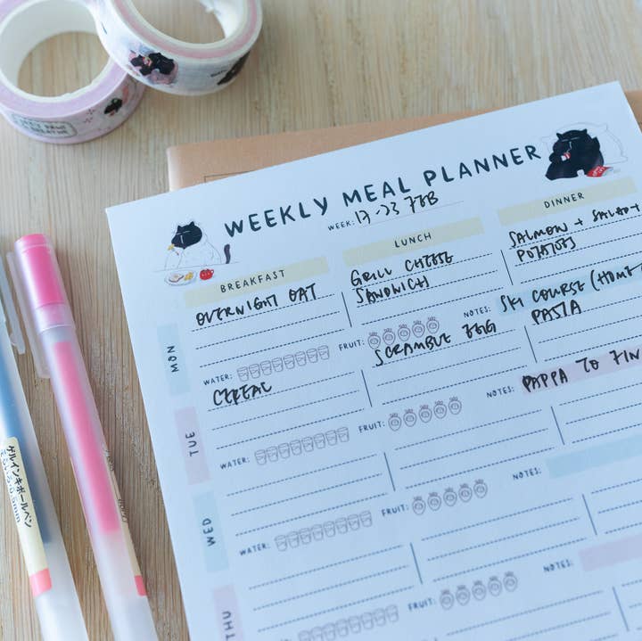 Moonaries illo - Wholesale Planner - Black cat weekly meal planner A5 size, 50 pages5