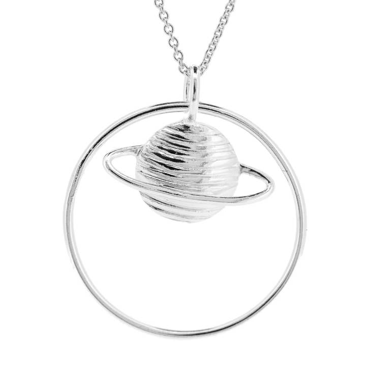 Saturn Planet Pendant with 18" Trace Chain and Box for wholesale by Nova Silver