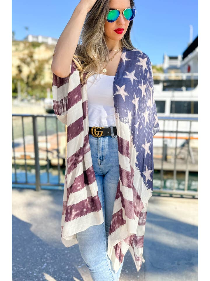 Bandiera Kimono Copri Costume con Stampa di Bandiera Americana Vintage in vendita all'ingrosso su Faire3