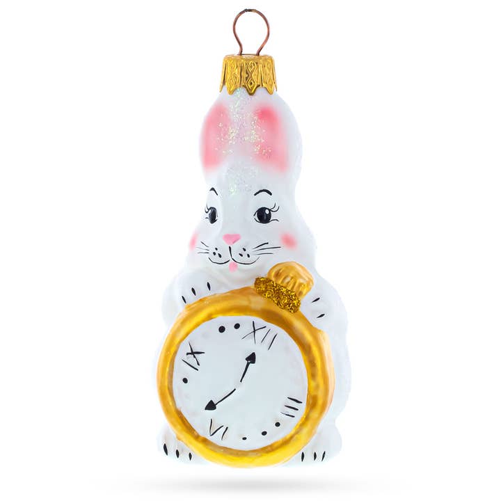 Bunny with Pocket Watch Glass Ornament for wholesale by BestPysanky