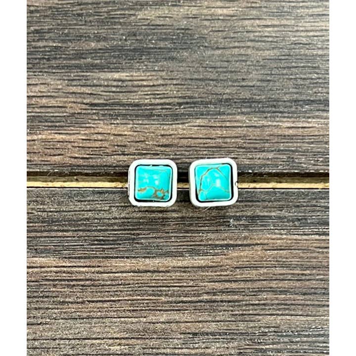ISAC Trading Inc - Wholesale Stud/Post Earrings - 723047, 6mm Square Turquoise Stud Earrings