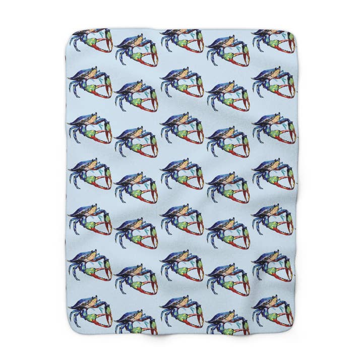 Coperta in pile Sherpa con granchio costiero accogliente, decorazione nautica, morbido plaid. per la vendita all'ingrosso da parte di Blue Cava