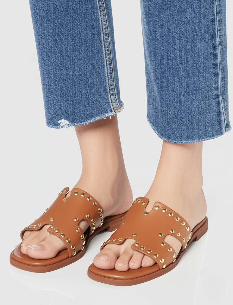 WALKING NOW SRL - Wholesale Sandals - Women's - Women's leather sandals in genuine leather with gold studs2