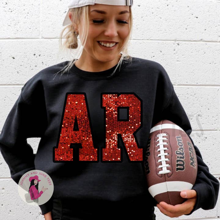 Johnny and June Tees - Wholesale Graphic Sweatshirt - Women's - Arkansas Faux Sequin Gameday Sweatshirt, WPS, Fayetteville