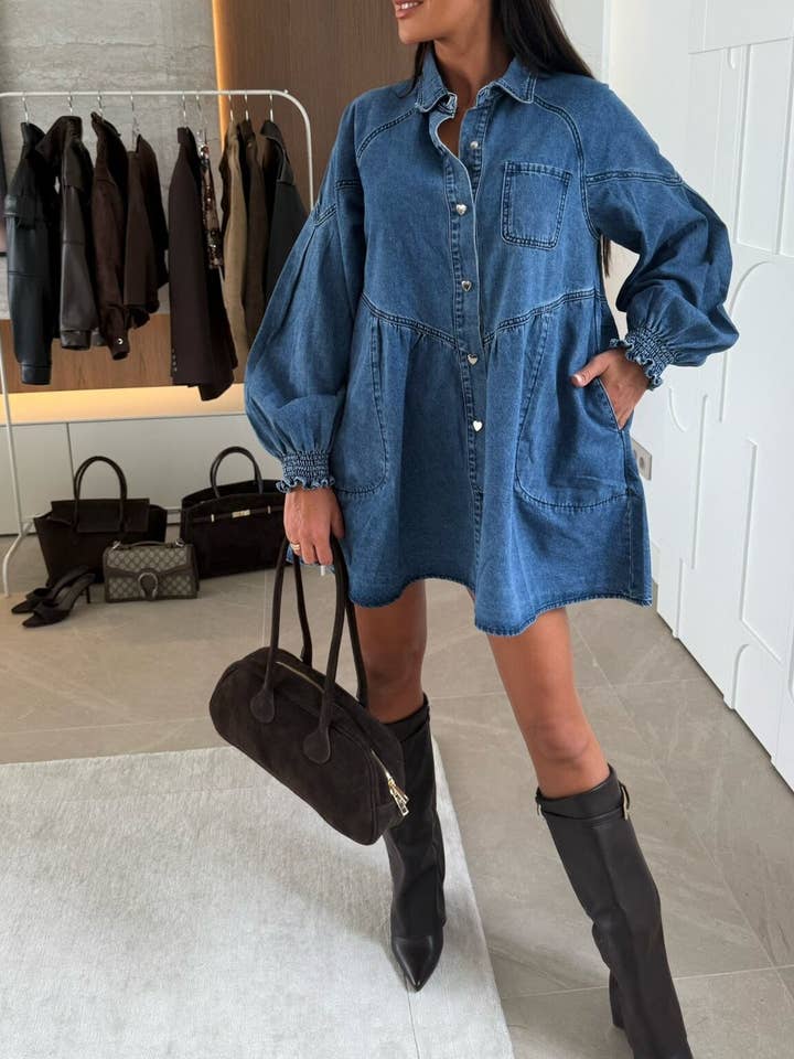 Marayn - Wholesale Dress - Women's - Chic 2025 Western Casual Denim Shirt Dress23