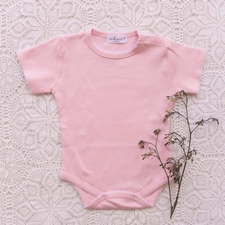 Take me Home Bodysuit aus Pima-Baumwolle, Pima-Baumwolle, weißer Picot-Rand für den Großhandel von Melone