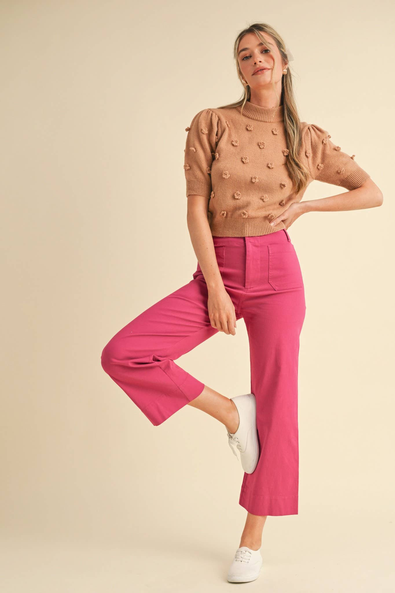 &MERCI - Wholesale Knit Sweater - Women's - 3D FLORAL KNIT SHORT SLEEVE SWEATER MSW1053713