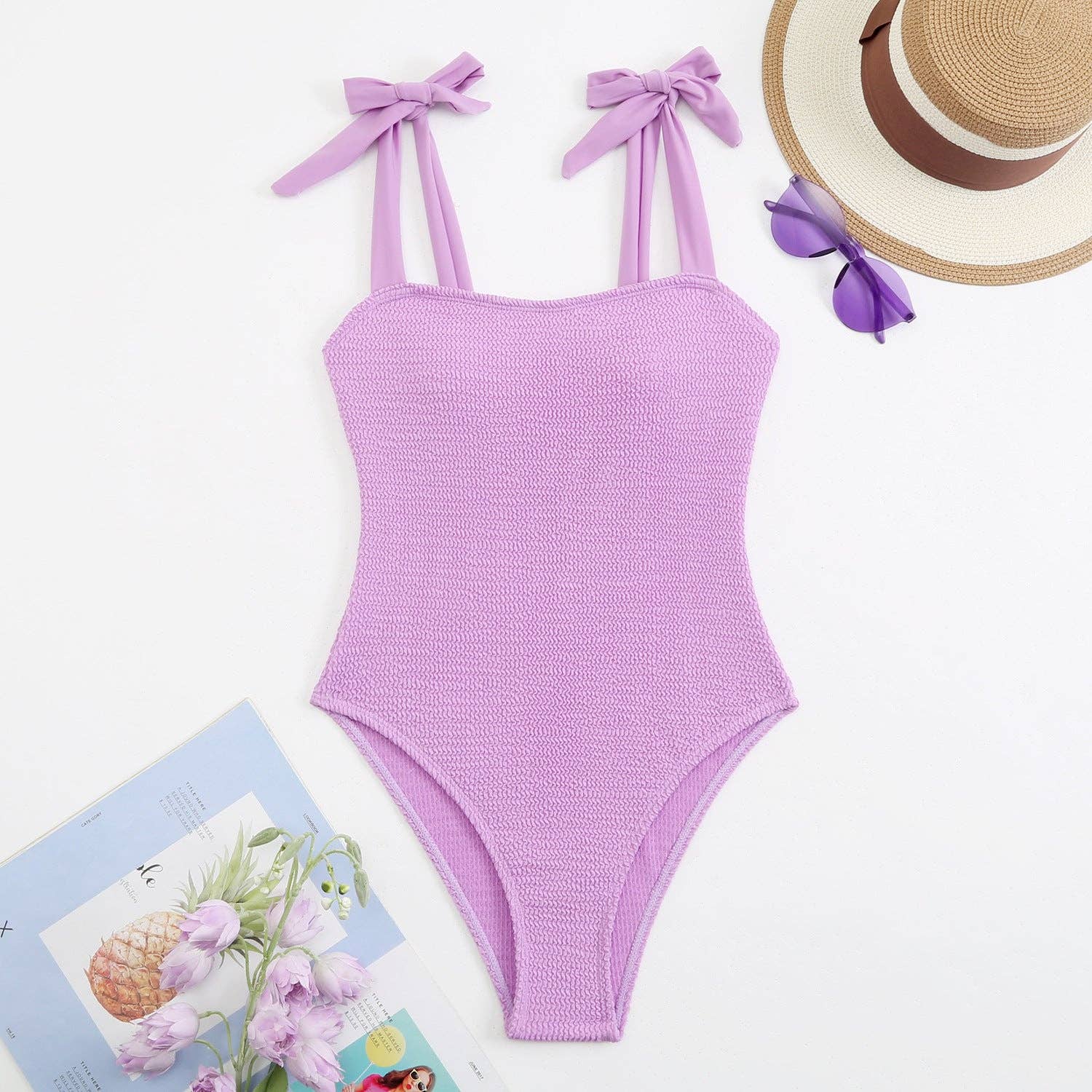 Sweetkama – wholesale One-piece swimsuit – Women’s – Bowtie Shoulder Solid Color One Piece Swimwear11