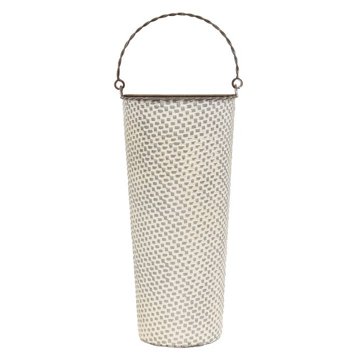 Col House Designs - Wholesale Basket - 2/Set, White Washed Basketweave Metal Half Wall Baskets