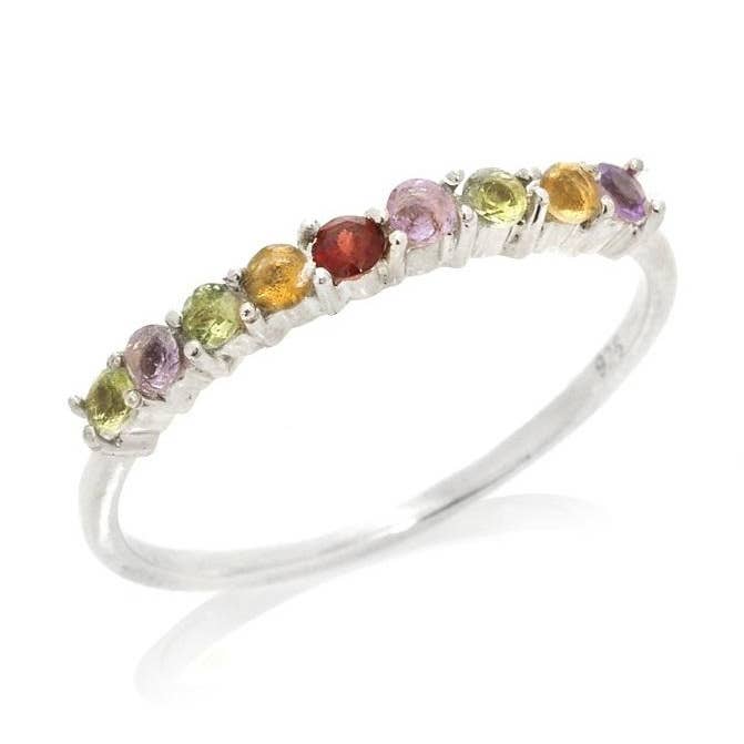 Ring with natural multicolored multistones, sterling silver for wholesale by OPALOOK France