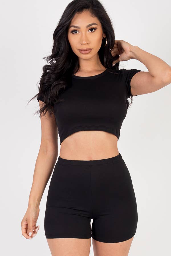 CAPELLA APPAREL - Vente Ensemble de sport – femme - Ensemble crop top manches courtes unies et short cycliste14