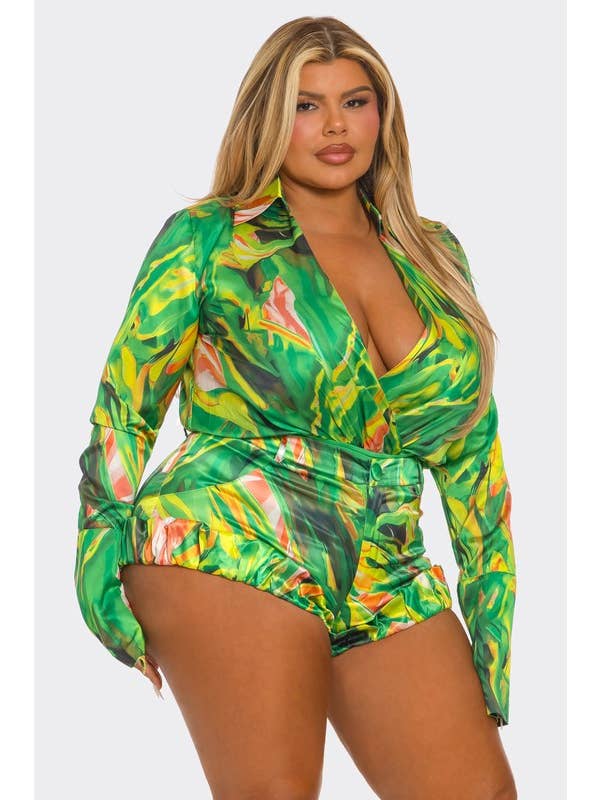 BANJUL - Wholesale Lounge Set - Women's - BCCTR24590P1 Plus Size 2Pcs Bodysuit & Shorts Set2