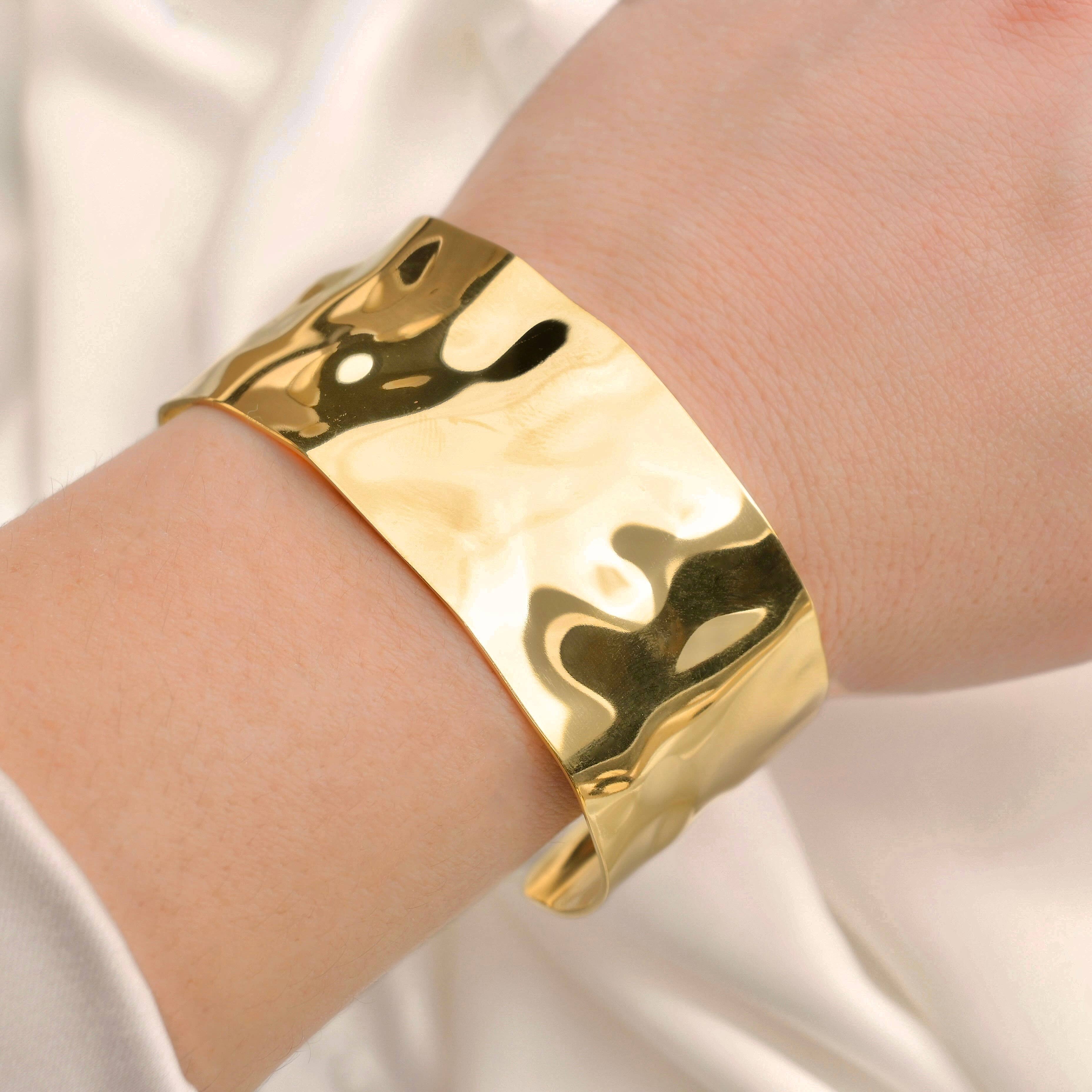 Blueyejewelry - Wholesale Cuff Bracelet - Statement Cuff Bracelet - Waterproof Wide Gold Bangle11