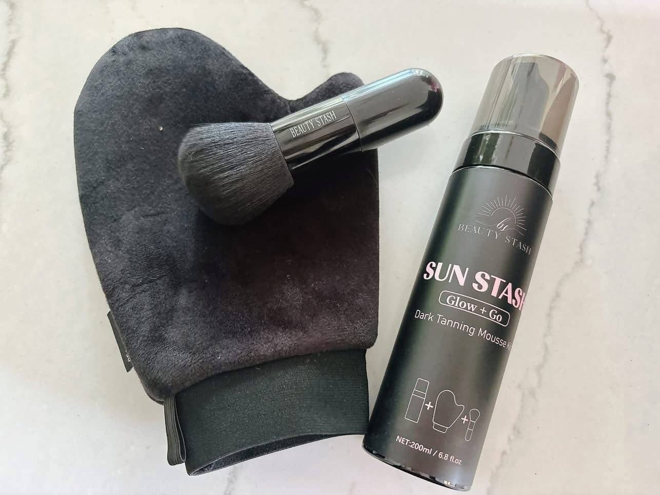 Beauty Stash - Wholesale Self-Tanner - Sun Stash Glow + Go Complete Tanning Kit – Sunless Self-Tanning Foam with Mitt & Brush, 6.3oz4