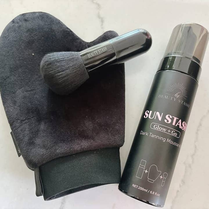 Beauty Stash - Wholesale Self-Tanner - Sun Stash Glow + Go Complete Tanning Kit – Sunless Self-Tanning Foam with Mitt & Brush, 6.3oz4