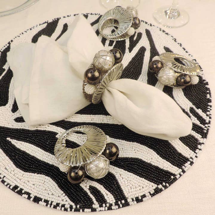 Pearl Bead Napkin Ring in Silver & Cream, Set of 4 for wholesale on Faire2