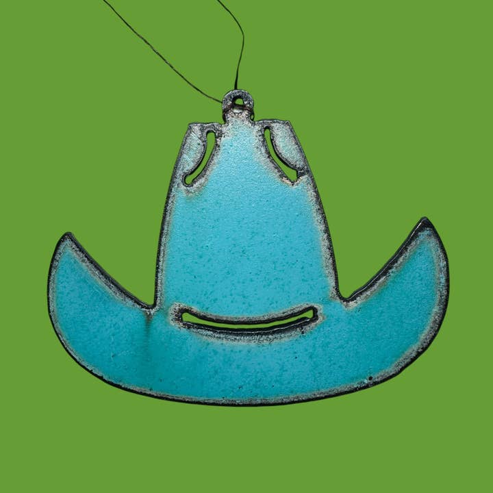 Cowboy hat ornament rustic metal western rodeo Oklahoma TX for wholesale by Iron Jewel