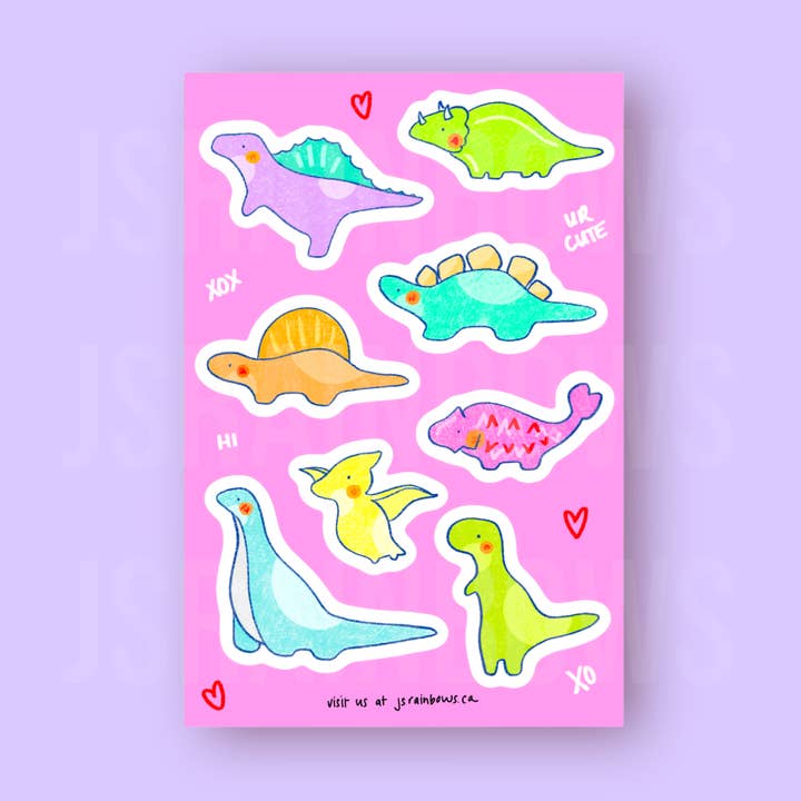 Valentine Dinos - Waterproof Vinyl Sticker Sheet for wholesale by J’s Rainbows