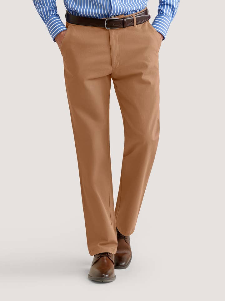 Calças Chino Texturizadas Camel Smart Fit por atacado de Brian Oak Limited